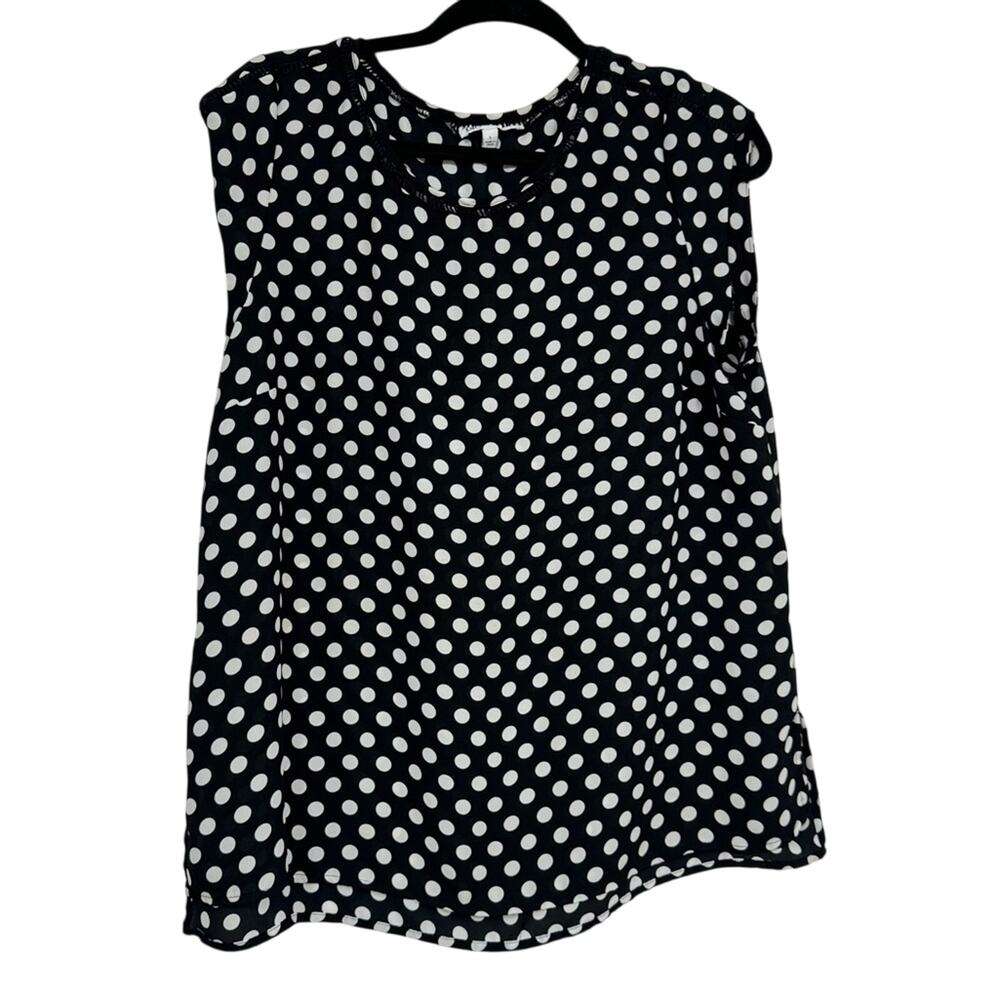 DR2 Daniel Rainn Black White Polka Dot Cap Sleeve Blouse Womens L Classic Preppy